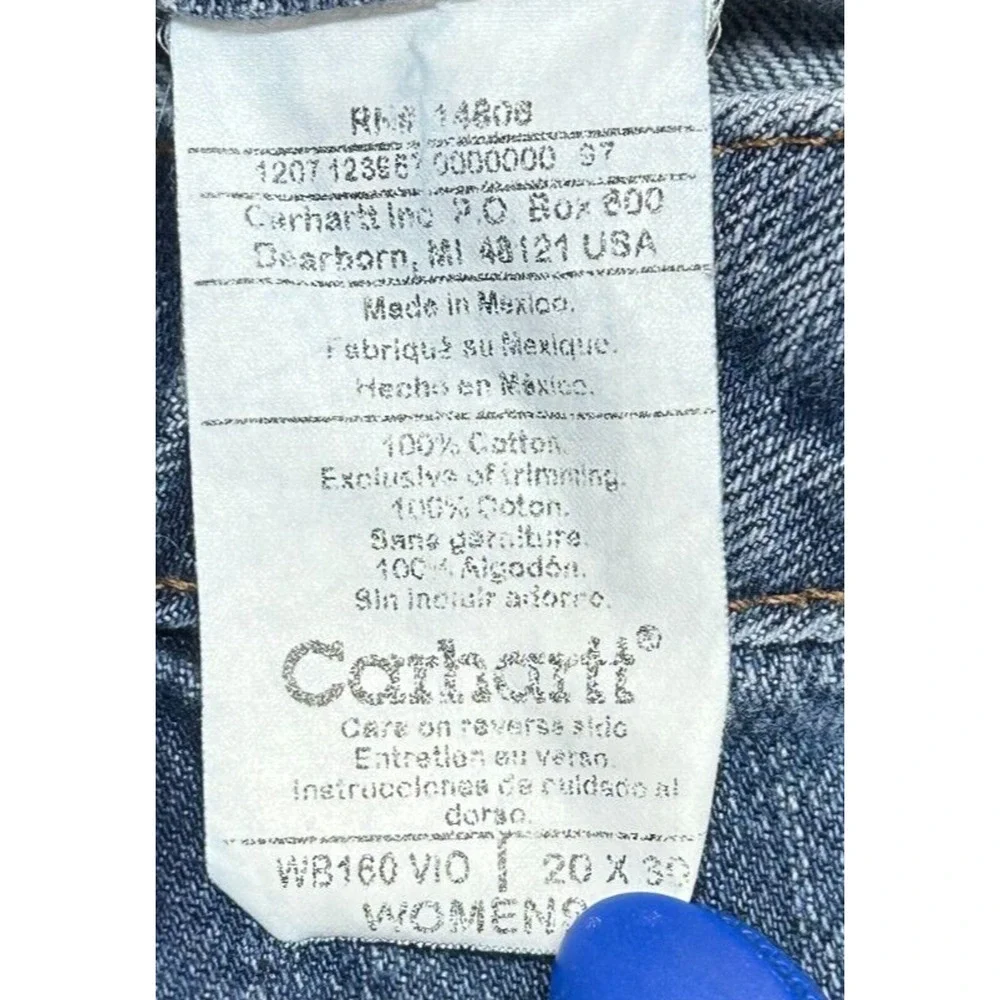 Carhartt Jeans Womens 20 Blue Measures 39X30 Hi Rise Straight Leg Dark‎ Wash